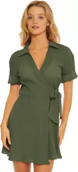 Купальник BECCA Playa Textured Collared Wrap Shirtdress Cover-Up, цвет Cactus