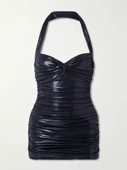 Купальник Bill Mio со сборками и металлизированным воротником-хомутом Norma Kamali, темно-синий