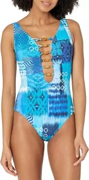 Купальник Bleu Rod Beattie Too Hot To Handle Lace Down Over-the-Shoulder Mio, темно-синий