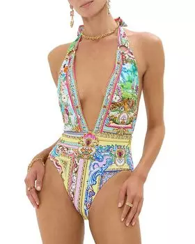 Купальник-бюстье с глубоким вырезом Plunge Halter Camilla, мультиколор