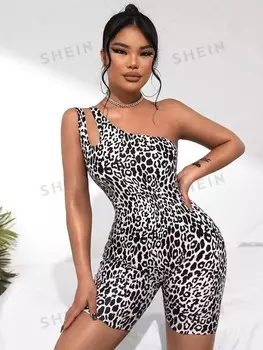 Купальник Цельный, леопардовый, на одно плечо Shein, мультиколор