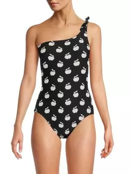 Купальник Цельный на Одно Плечо Kate Spade New York с принтом, черный