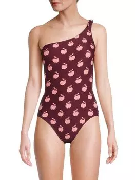 Купальник Цельный на Одно Плечо Kate Spade New York с принтом, deep plum