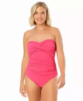 Купальник цельный с драпировкой и скрученным передом Anne Cole, розовый