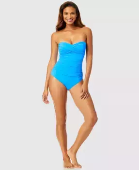 Купальник цельный с драпировкой и скрученным передом Anne Cole, синий