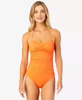 Купальник цельный с драпировкой и скрученным передом Anne Cole, оранжевый