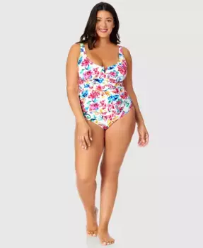 Купальник цельный с V-образным вырезом и проволочными чашками Plus Size в акварельном стиле пейсли Anne Cole, мультиколор