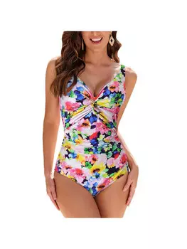 Купальник COFI 1453 Blumiger V Ausschnitt, розовый