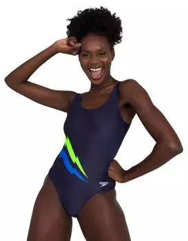 Купальник Core Placement с U-образной спинкой - Темно-синий / Желтый Speedo, синий