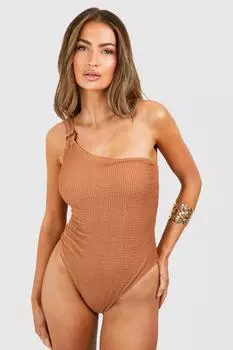Купальник Crinkle на одно плечо с уплотнительным кольцом boohoo, бежевый