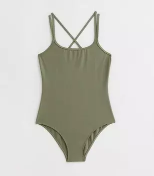 Купальник цвета хаки с фактурной бретелькой для девочек New Look, хаки