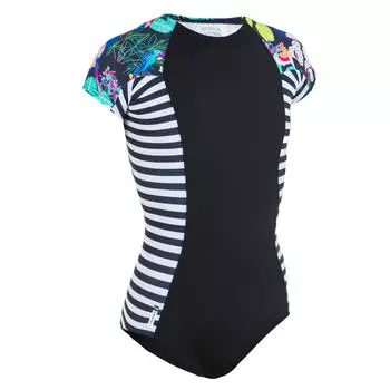 Купальник девушка с короткими рукавами Julie Tropicool черный/белый OLAIAN, черный черный