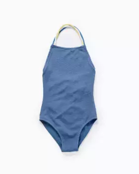 Купальник для девочек из фактурной ткани с лямками на шее Zippy, синий