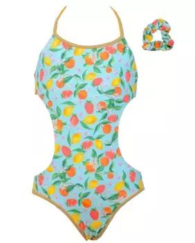 Купальник для девочек из Кюрасао с фруктовыми рисунками и резинкой для волос в тон Red Point, мультиколор