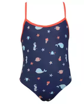Купальник для девочек Mar с темно-синим принтом и контрастной отделкой Red Point, темно-синий