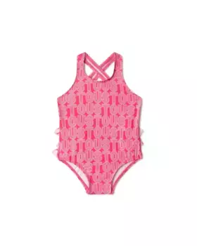Купальник для девочек на перекрещенных бретелях с принтом и линейным логотипом Tous, коралловый