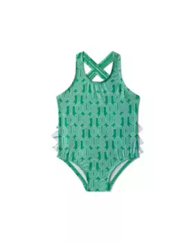 Купальник для девочек на перекрещенных бретелях с принтом и линейным логотипом Tous, зеленый