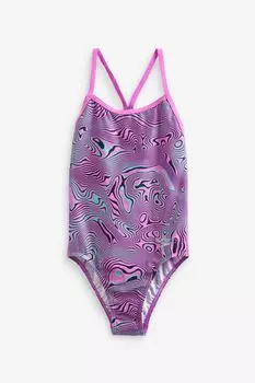 Купальник для девочек с цифровым вырезом на спине и V-образным вырезом во всю длину Speedo, фиолетовый