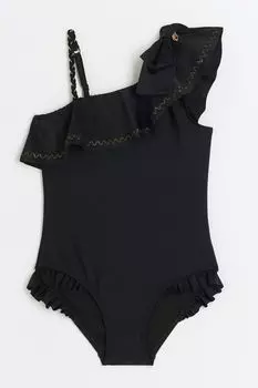 Купальник для девочки на одно плечо с бантом River Island, черный