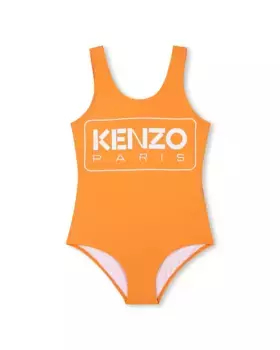 Купальник для девочки с логотипом спереди и широкими бретелями Kenzo Kids, оранжевый