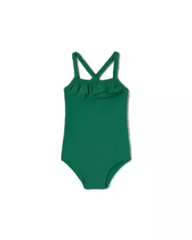 Купальник для девочки с перекрещенными бретелями и жаккардовым логотипом Tous, зеленый