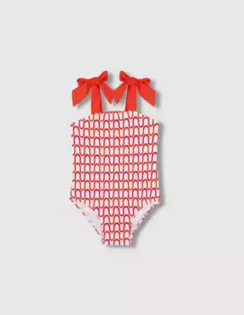 Купальник для девочки с принтом и завязанными на бретелях Gocco, белый