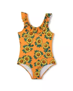 Купальник для девочки с принтом и рюшами Kenzo Kids, оранжевый