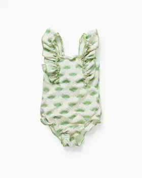 Купальник для девочки с принтом и рюшами Zippy, светло-зеленый