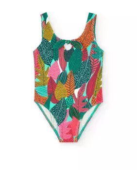 Купальник для девочки с принтом листьев и декоративным бантом Boboli, мультиколор