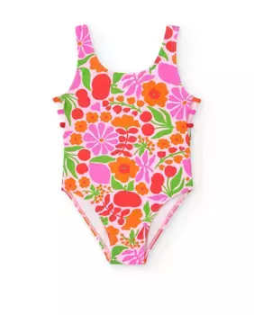 Купальник для девочки с широкими бретелями и цветочным принтом Boboli, цвет Rosa