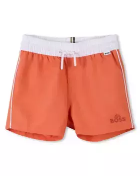 Купальник для мальчика в однотонном оранжевом цвете BOSS Kidswear, коралловый