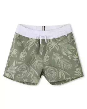 Купальник для мальчика зеленого цвета с цветами BOSS Kidswear, зеленый