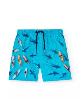 Купальник для мальчиков с принтом и кулиской Boboli, бирюзовый