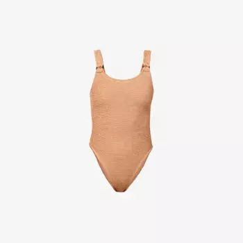 Купальник Domino из жатой ткани Hunza G, цвет metallic cocoa