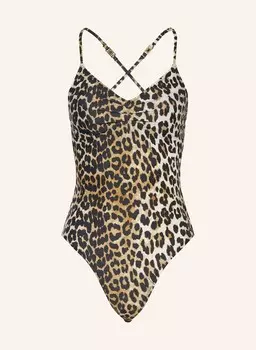 Купальник GANNI, черный/коричневый/светло-коричневый