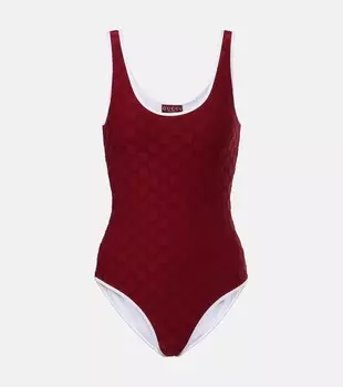 Купальник GG из махровой ткани Gucci, Rosso Ancora/White/M