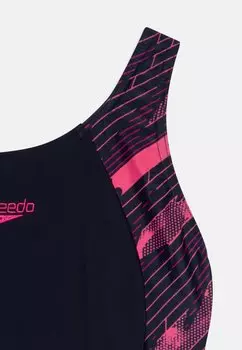 Купальник Girls Hyperboom Splice Muscleback Speedo, темно-синий/электрический розовый/розовый фанданго