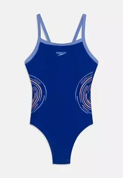 Купальник Girls Plastisol Placement Thinstrap Muscleback Speedo, цвет curious blue/disco peach