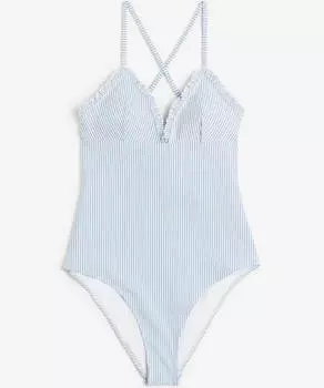 Купальник H&M Padded-cup, белый/голубая полоска