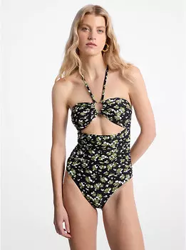 Купальник из эластичного нейлона с цветочным принтом Michael Kors, зеленый