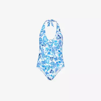 Купальник из эластичного переработанного полиэстера с графическим рисунком Aspiga, синий