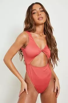Купальник из переработанной ребрытки с вырезами twist Boohoo, красный