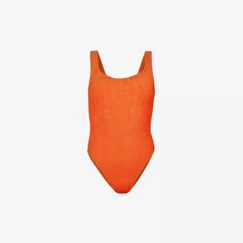 Купальник из жатой ткани с квадратным вырезом Hunza G, оранжевый