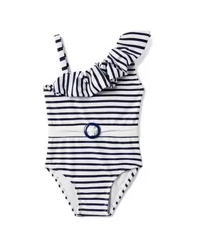 Купальник Janie and Jack из переработанной ткани с полосатыми оборками на плечах, цвет multi