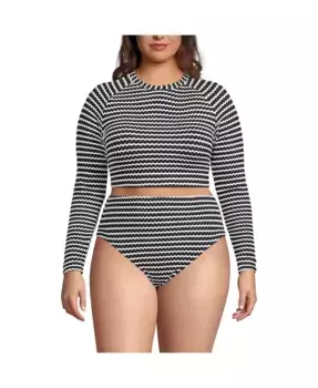 Купальник-комплект из бикини-топа с длинными рукавами и плавок с высокой талией большого размера Lands' End, черный
