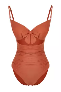 Купальник - Коричневый - Однотонный Trendyol, коричневый