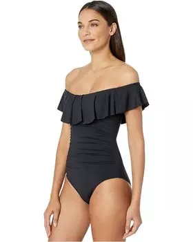 Купальник La Blanca Island Goddess Off-the-Shoulder Ruffle One-Piece, черный
