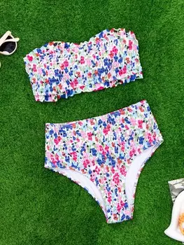 Купальник Laura Lessa с принтом в виде грибов, белый / синий