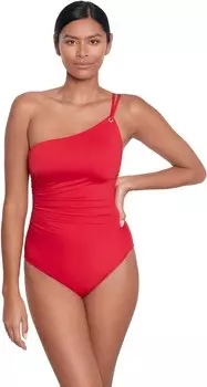 Купальник Lauren Ralph Lauren Beach Club Solids Double Strap One Shoulder One Piece, красный
