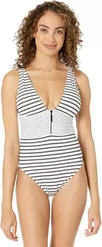 Купальник Lauren Ralph Lauren Chic Stripes Harrison Over-the-Shoulder One-Piece, цвет Black/White